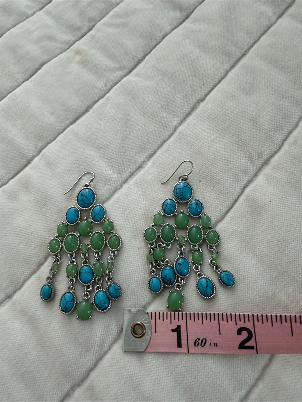 Turquoise & Green Beaded Chandelier Earrings - Women Jewelry - Picture 5 of 5